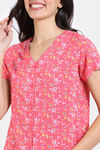 Zivame Floral Pop Woven Pyjama Set - Coral Paradise — thumbnail 5